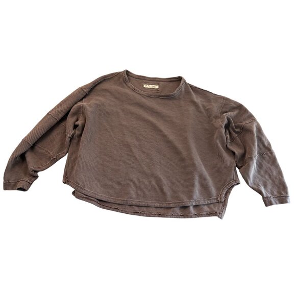 We the Free People Long Sleeve Thermal Pullover Cropped Top Women's Small - Picture 2 of 10